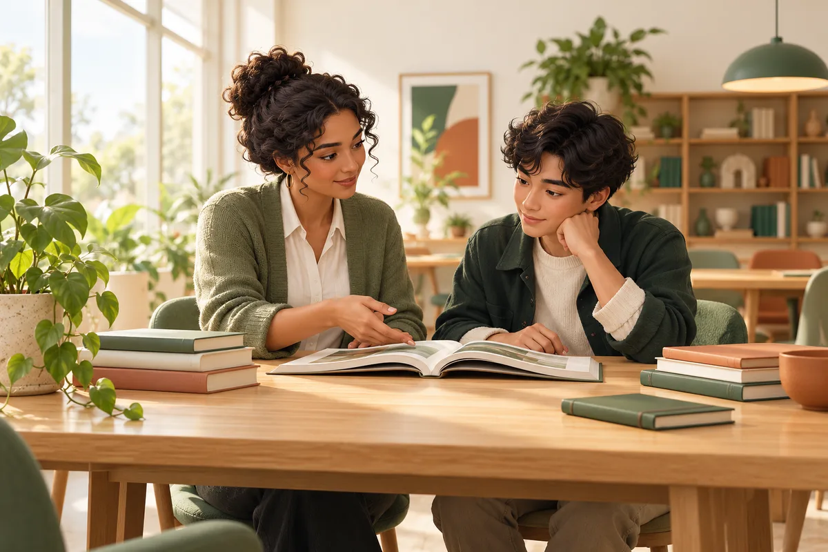 An educator helping a student explore learning materials